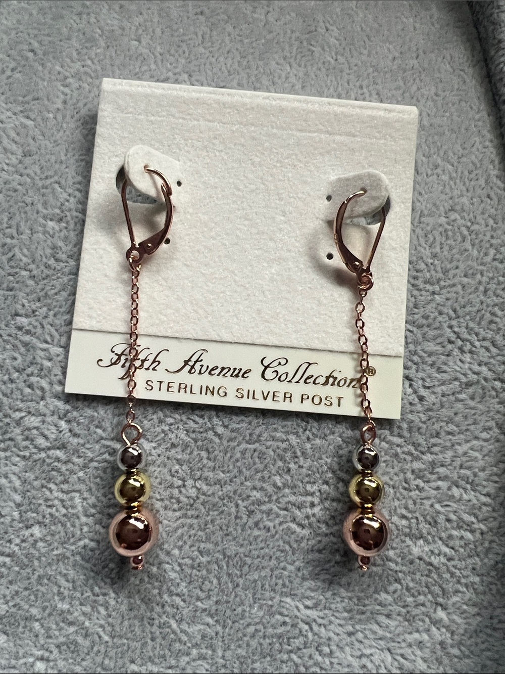 Fifth Avenue Collection Rose Gold Drop Earrings with Tri-Tone Beads